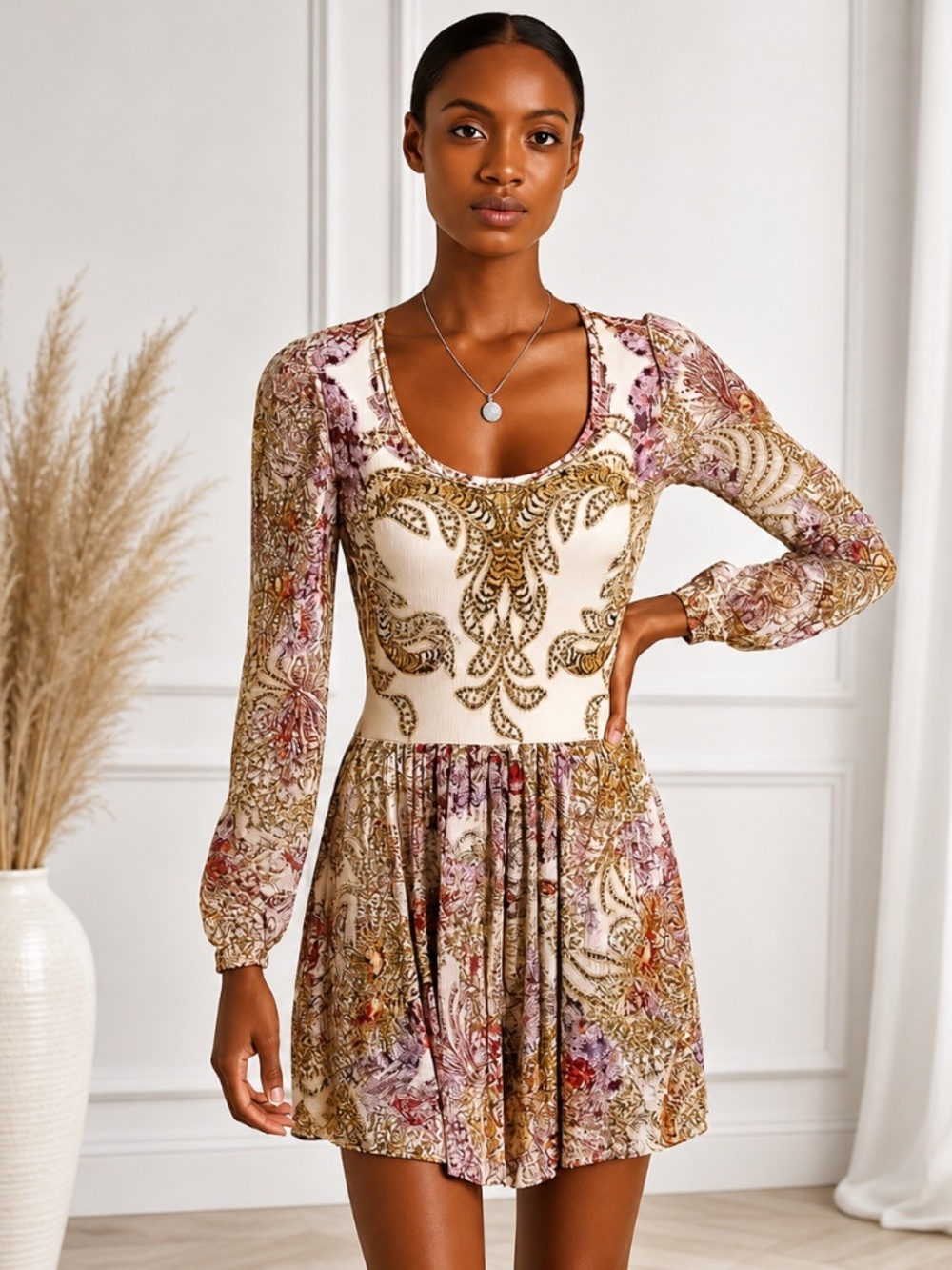 🆕🏷️Just Cavalli Multicoloured Baroque Print Fit & Flare Dress –
